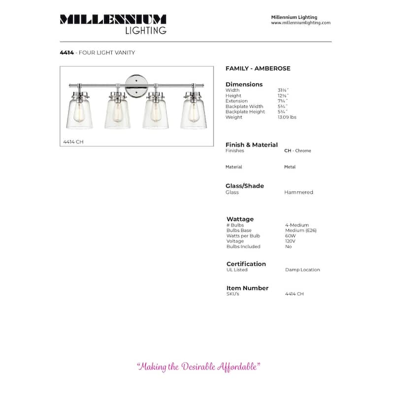 Millennium Lighting Amberose Vanity Light with Hammered Glass Shades