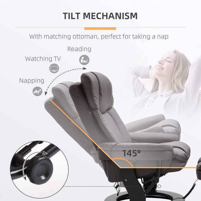 360° Swivel Massage Recliner Chair PU Leather Armchair Living Room Lounge Chair with Footrest and Remote