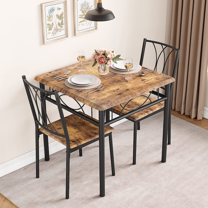 Dining Table Set for 2, Kitchen Table and Chairs, Square Dining Room Table Set , 3 Piece Dining Table Set , Rustic Brown - Brown