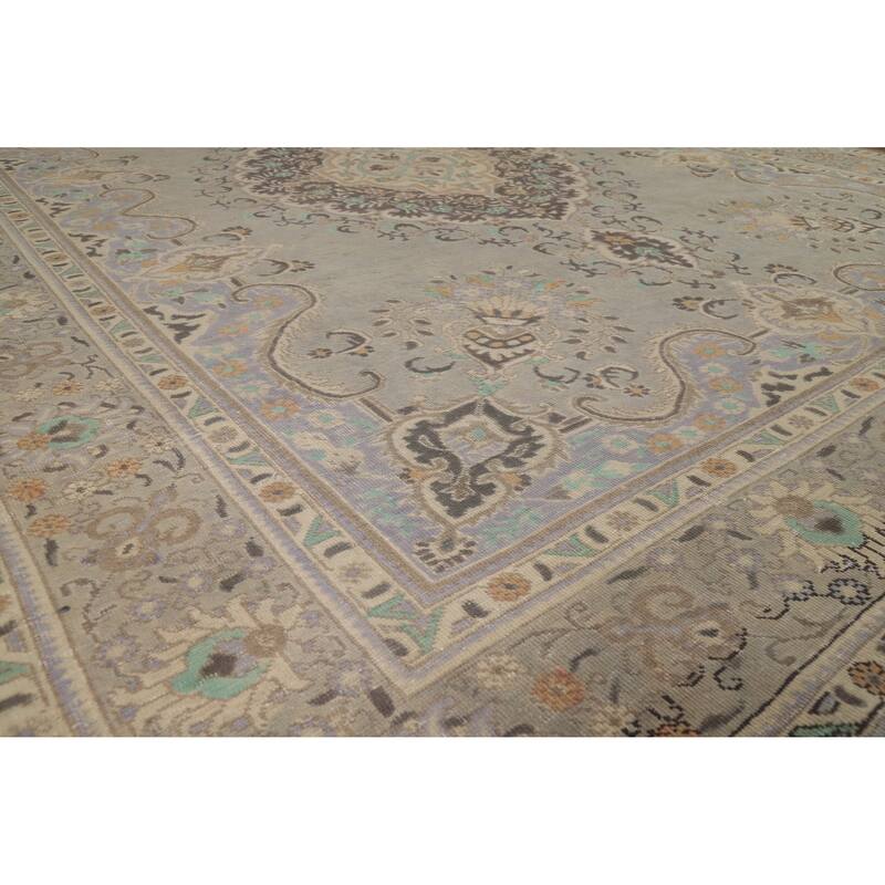 Geometric Tabriz Persian Vintage Area Rug Hand-Knotted Wool Carpet - 9'5" x 12'3"
