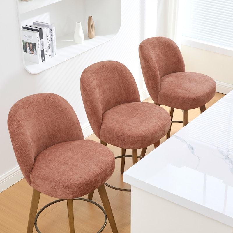 Fabric Upholstered Counter Height Swivel Bar Stools - 37.8"H x 19.7"W x 23.2"D