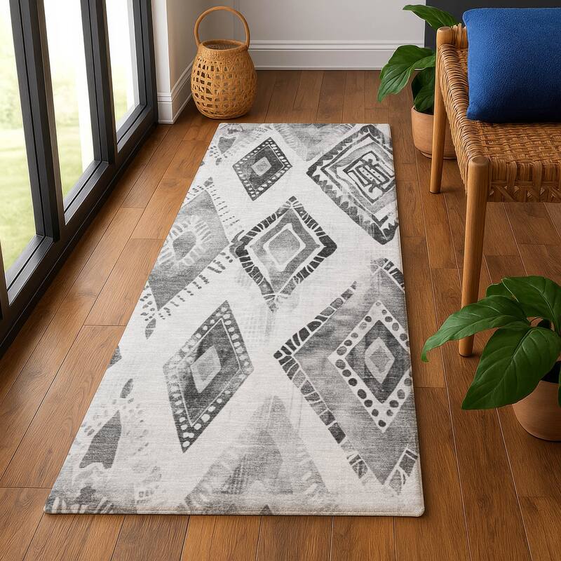 Premium Washable Super Soft Modern Diamonds Mayfield Rug - Gray - 2'3" x 7'6"
