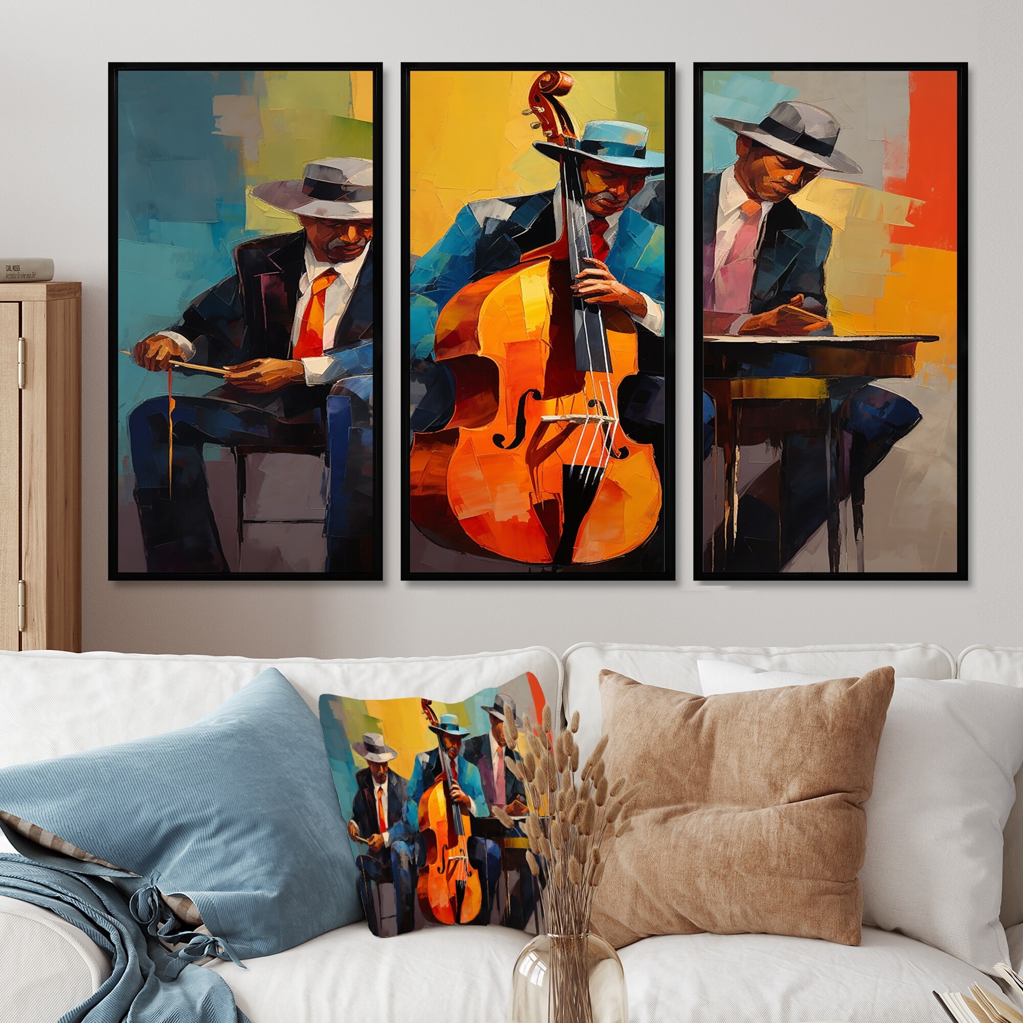 Designart - Jazz Trio With Hats Retro Groovy - Musician Wall Art