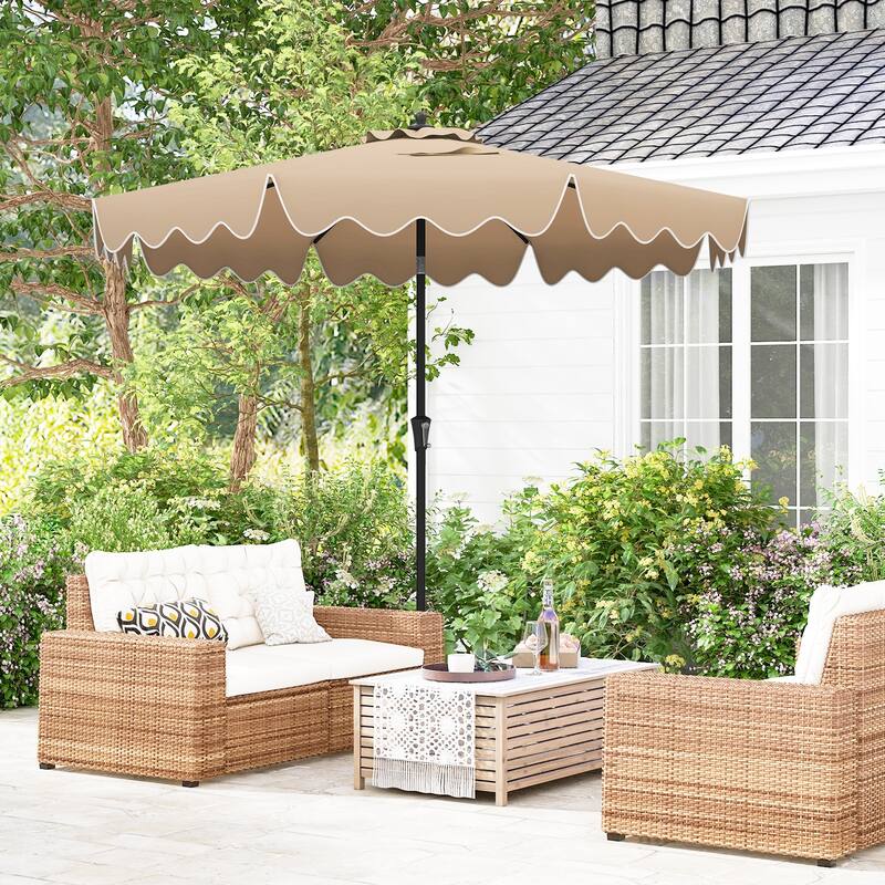 Large 9x8 Feet Polyester Fabric Outdoor Patio Umbrella with Wind Vent and Push Button Tilt Crank Handle