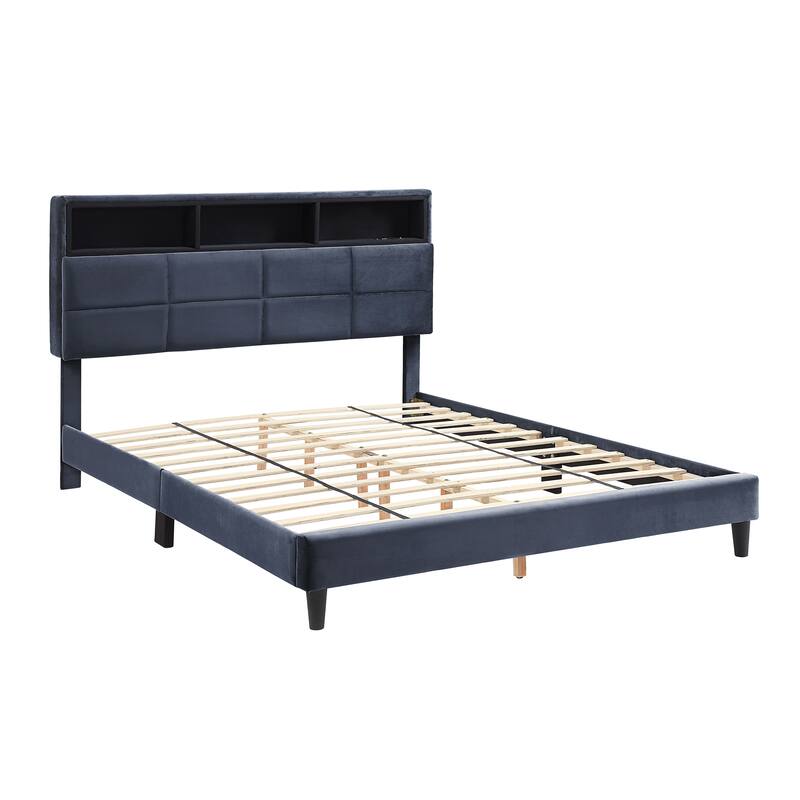 Rosdale Grey Upholstered Storage Bed w/ USBs by Furniture of America