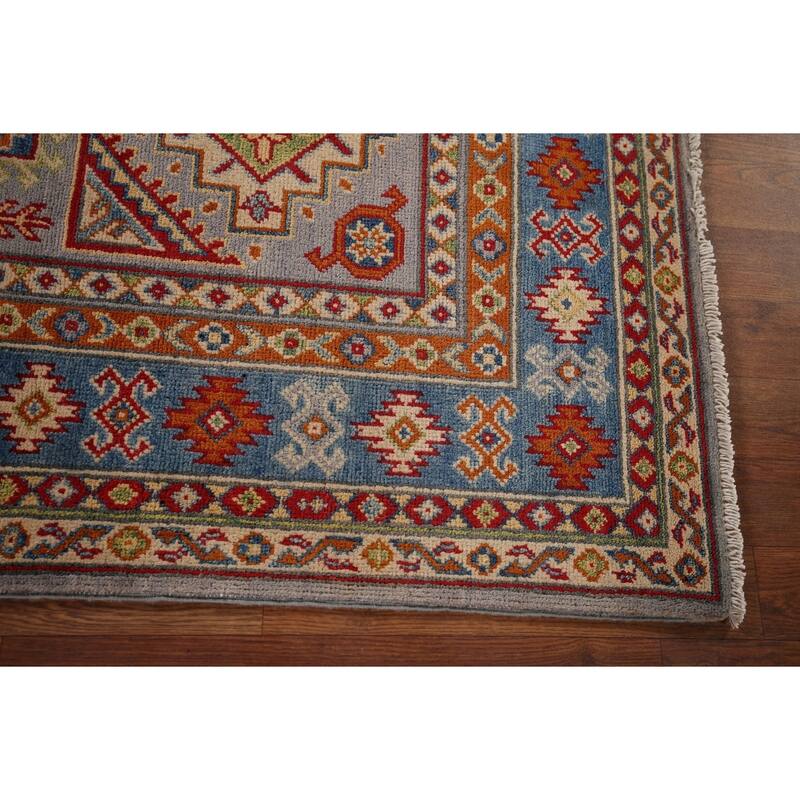 Traditional Grey Kazak Foyer Rug Hand-Knotted Wool Carpet - 3'4" x 5'0"