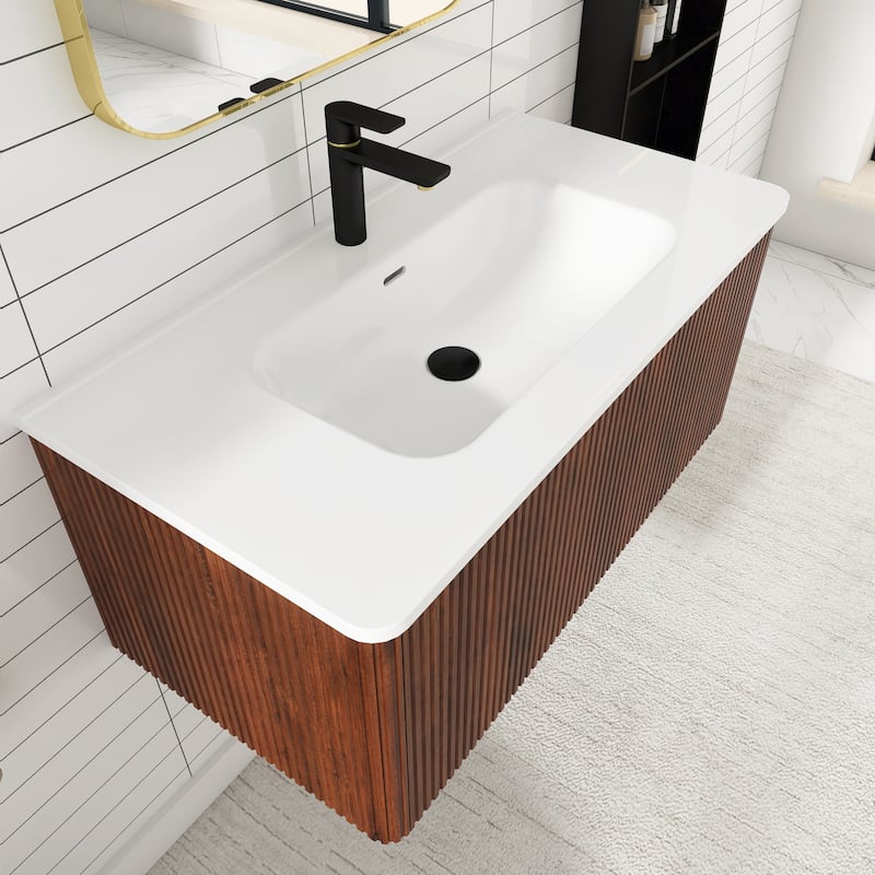 Floating Bathroom Vanity with Glossy White Integrated Ceramic Sink
