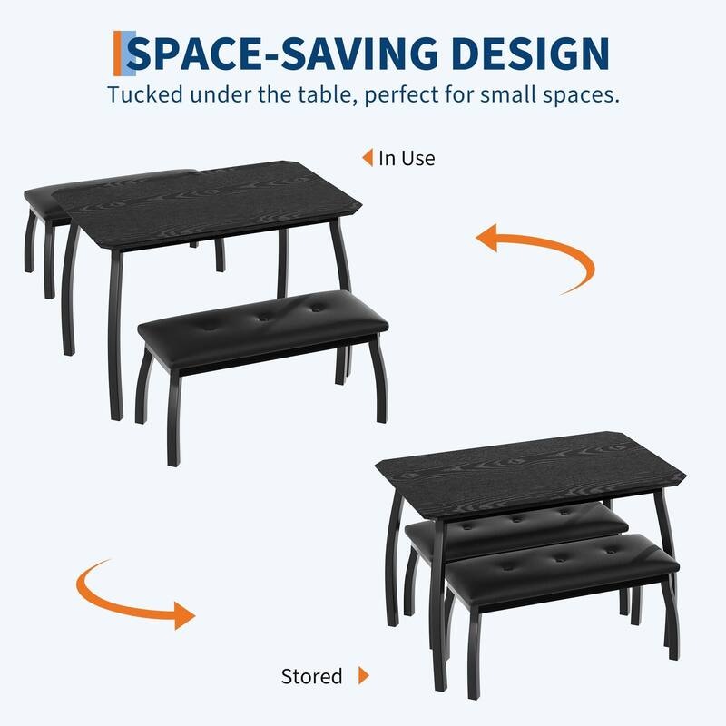 Dining Table Set for 4, with 2 Upholstered Benches