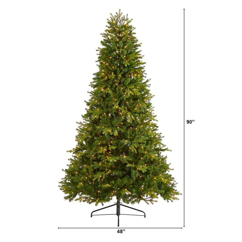 7.5ft. Fir Artificial Christmas Tree with 600 Clear Lights & 1610 Branches - Majestic Seasonal Holiday X-Mas Centerpiece