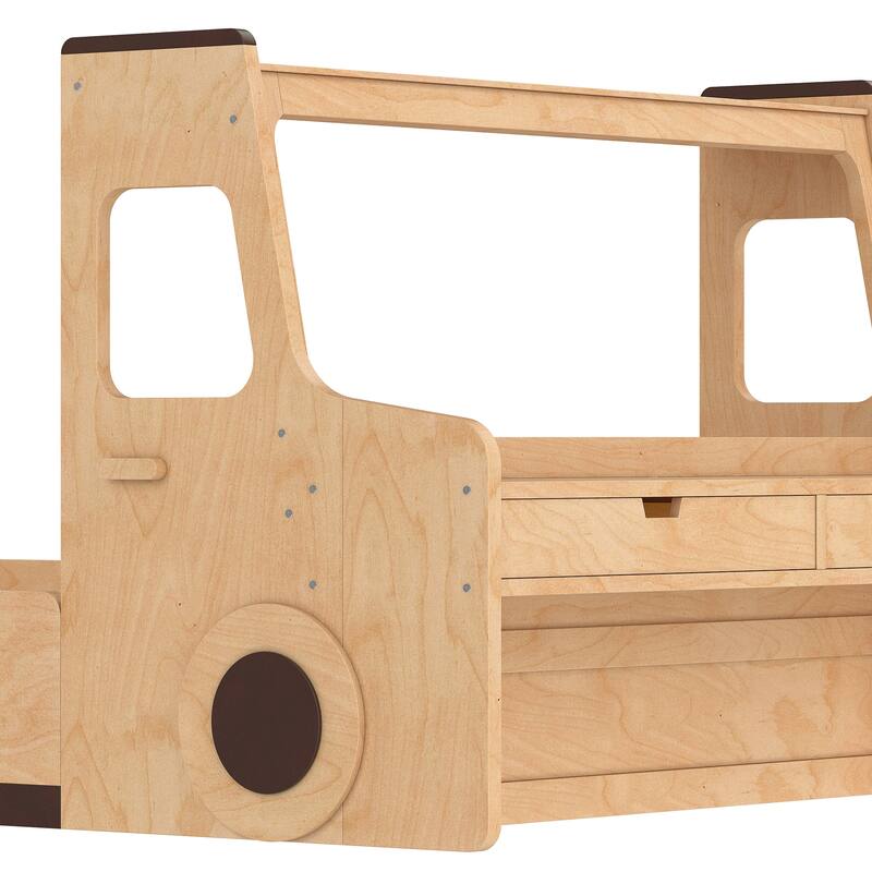 Full Size Floor Bed with Interesting Car-shape Design, Kids Car Floor Bed with Storage Drawers, Window