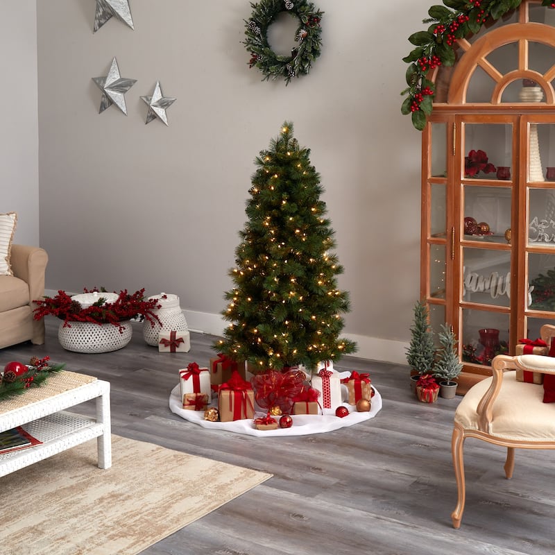 5Ft Slim Artificial Christmas Tree with Lights - Pre-Lit Holiday Decor, Realistic Pine Tree, Indoor Xmas Tree - Green - 60