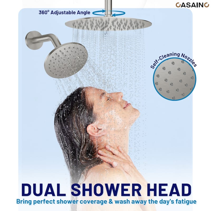 3-Spray Patterns 1.8 GPM 12 in. and 6 in. Dual Shower Head and Handheld Shower Head with Digital Display and Pressure-Balanced