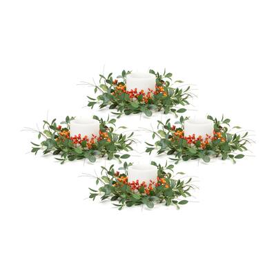 Foliage and Berry Candle Ring (Set of 4)