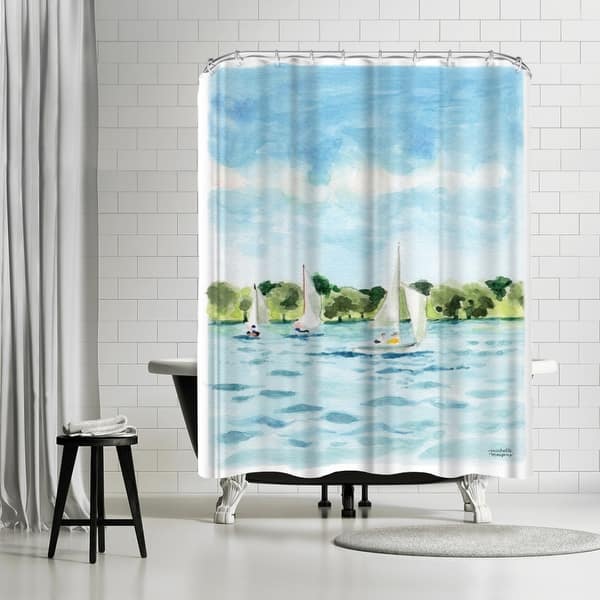 slide 2 of 5, Sailing No 2 Watercolor by Michelle Mospens - Shower Curtain - Americanflat