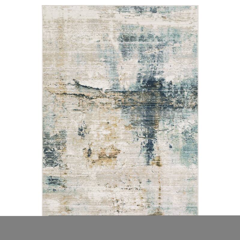 Calliope Textural Distressed Abstract Ivory/ Blue Area Rug - 2' 7" x 7' 9" - Runner
