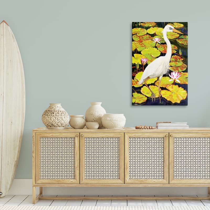 Stupell Stepping Bird on Lily Pads Canvas Wall Art Design By Rosiland Solomon