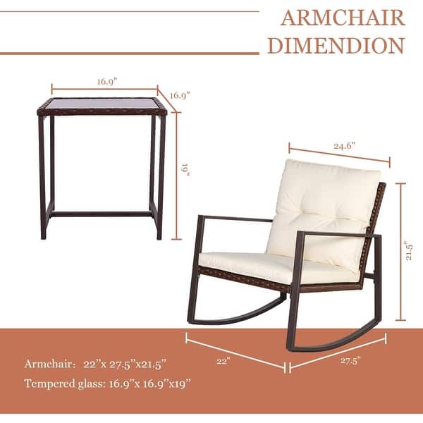 dimension image slide 5 of 10, Pheap Outdoor 3-piece Rocking Wicker Bistro Set by Havenside Home
