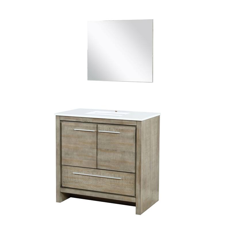 Lafarre 36 in W x 20 in D Rustic Acacia Bath Vanity, White Quartz Top and 28 in Mirror