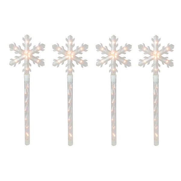 Set of 4 Lighted Snowflake Christmas Pathway Marker Lawn Stakes - Clear Lights - N/A