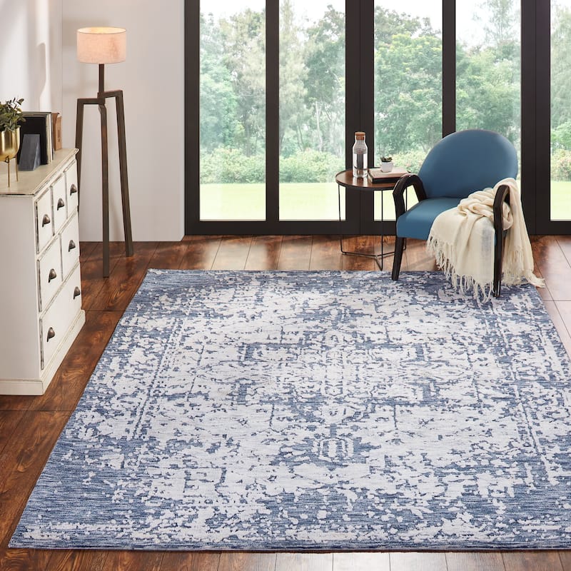 Abstract Oriental Area Rug - 7'6" X 9'6" - Antique Slate-Blue