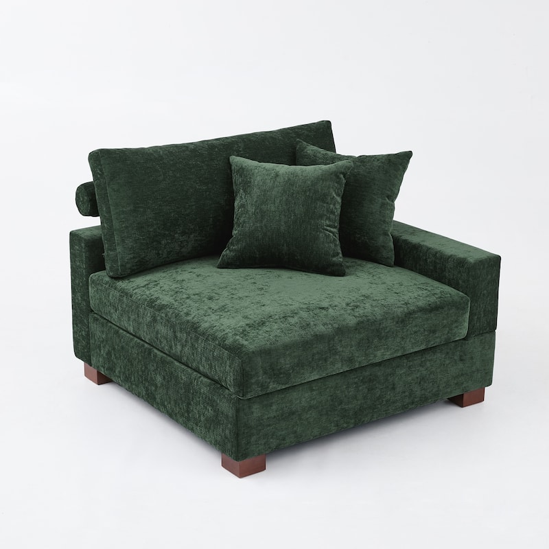 41" W Modern Chenille Corner Arm Accent Chair Sectional Module with Pillows