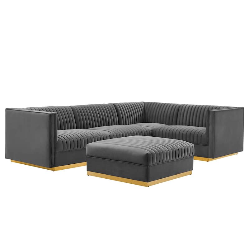 Sanguine Channel Tufted Performance Velvet 5-Piece Right-Facing Modular Sectional Sofa