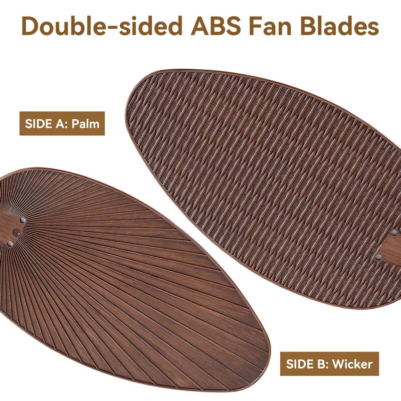 50 Inch Tropical Ceiling Fan with Palm Leaf Blades Glass Cover Remote Control Waterproof for Farmhouse Indoor and Outdoor Patio