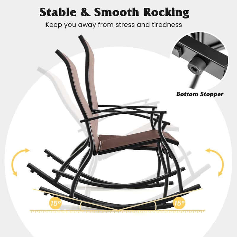 Gymax Set of 2 Outdoor Rocking Chair Patio Rocker w/ Breathable Fabric