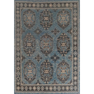 Hand Knotted Oriental 100% Wool Carpet Transitional Geometric Navy Blue & Blues Oushak Area Rug - 11' 4'' X 8' 3''
