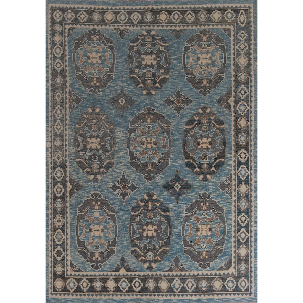 Hand Knotted Oriental 100% Wool Carpet Transitional Geometric Navy Blue & Blues Oushak Area Rug - 11' 4'' X 8' 3''
