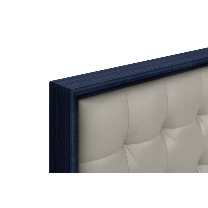 HomeRoots Blue and Gray Wood And Tufted Faux Leather Lighted King Bed Frame