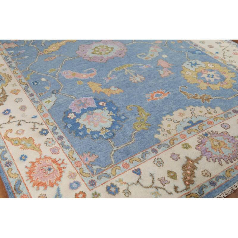 Blue Oushak Oriental Area Rug Hand-Knotted Wool Carpet - 7'9"x 10'2"