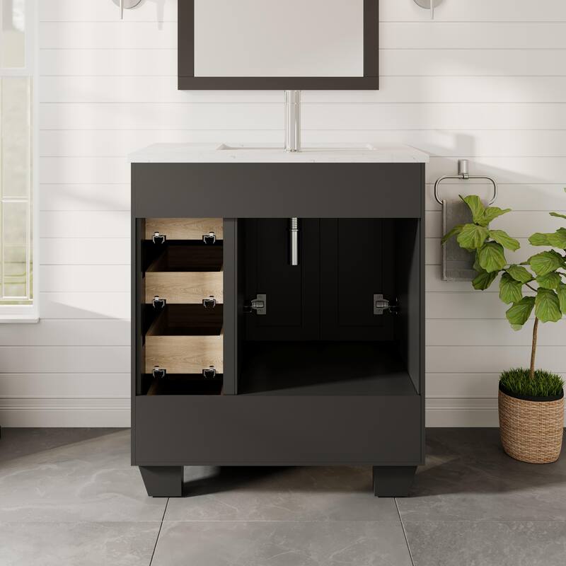 Eviva Happy 28"W Bath Vanity with Carrara Quartz Top