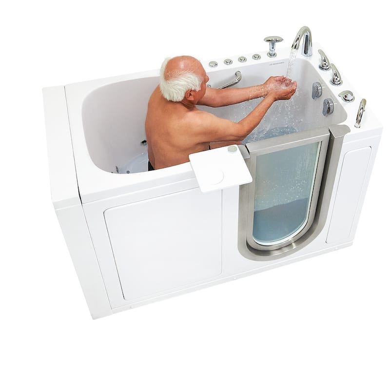 Ella Deluxe 30"x55" Acrylic Air and Hydro Massage Walk-In Bathtub, Inward Swing Door, 5 Piece Fast Fill Faucet, 2" Dual Drain