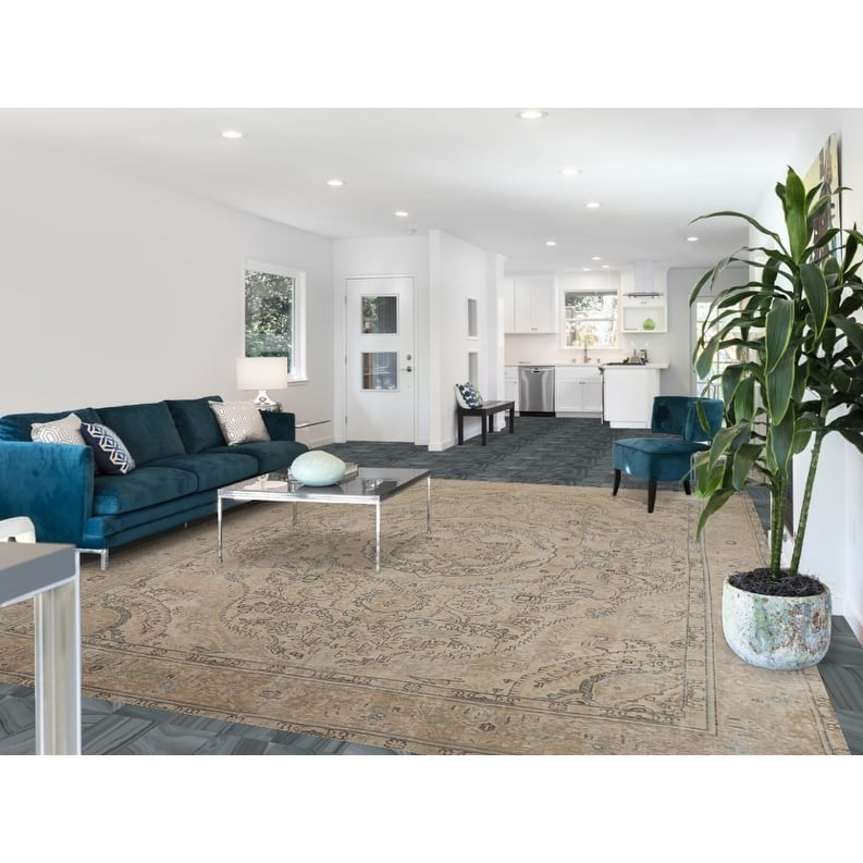 Hand Knotted Oriental 100% Wool Carpet Traditional Floral Beige & Ivories Tabriz Area Rug - 12' 7'' X 9' 7''