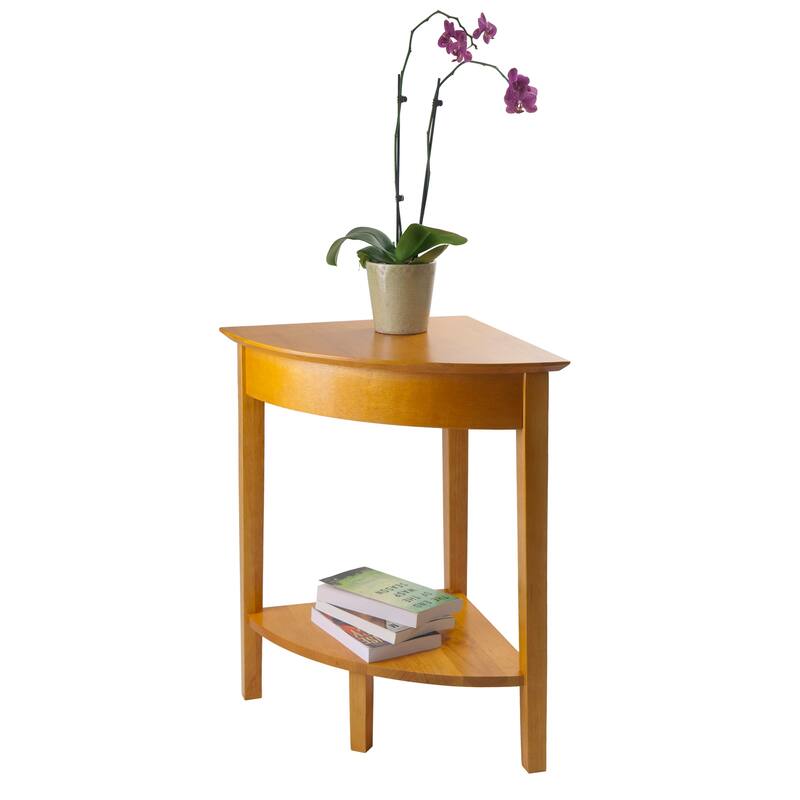 29" Honey Pine Studio Corner Table with Lower Shelf