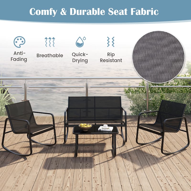 Gymax 4 Piece Rocking Bistro Set Patio Furniture Set w/ Loveseat 2