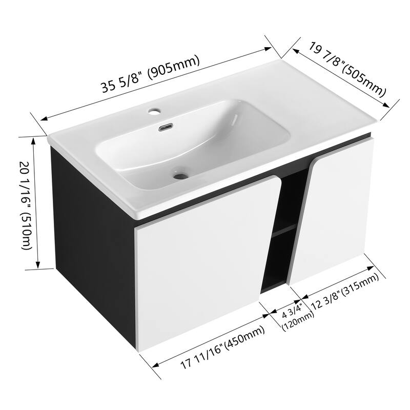 GDFStudio - Lennox Floating Bathroom Vanity with Ceramic Sink, Soft-Close Door