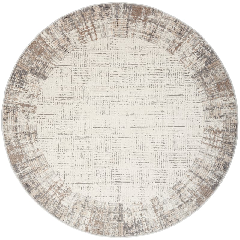 Nourison Elation Abstract Modern Ivory Grey Area Rug - 5'3" x round - Ivory/Grey - Rectangle