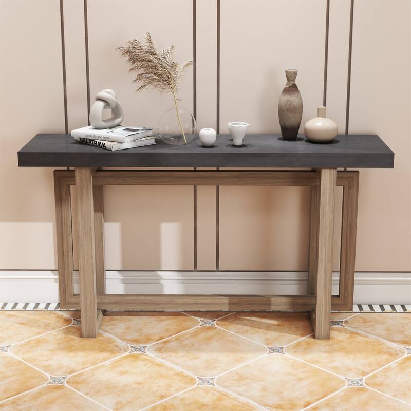 Modern Entryway Console Table with Industrial-inspired Concrete Wood Top, Hallway Foyer Sofa Long Table Entryway Table