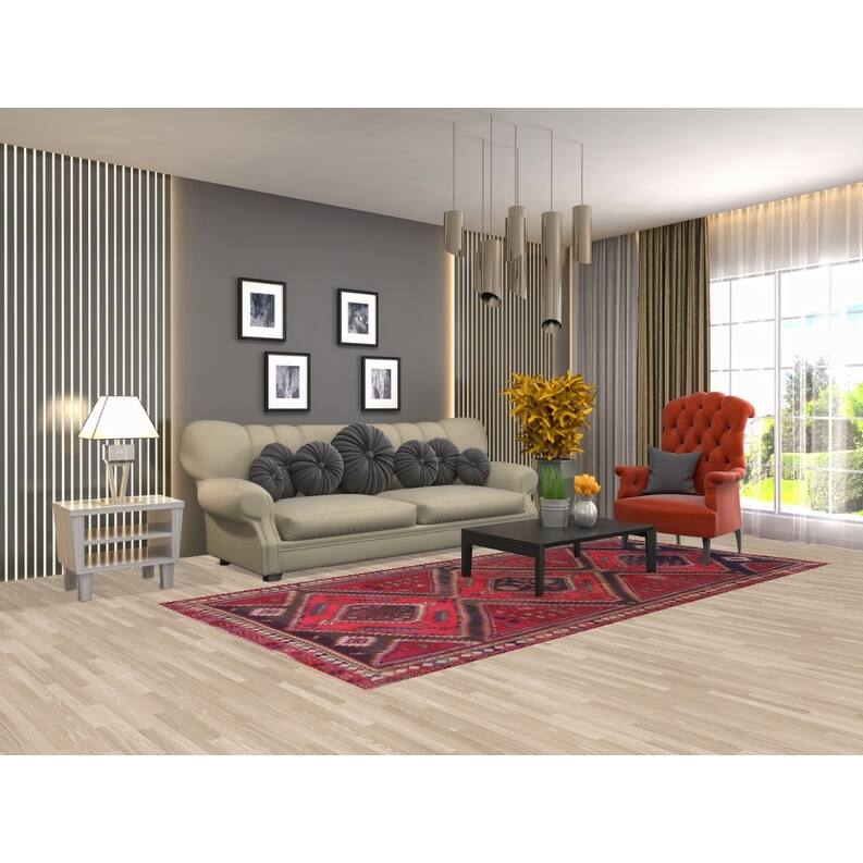 Hand Knotted Oriental 100% Wool Carpet Traditional Tribal Pink Meshkin Area Rug - 9' 11'' X 4' 7''