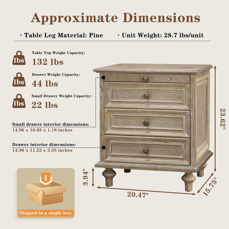 Nightstands with 4 Drawer,Wood Storage End Table with Hidden Pull-Out Shelf, with 4 Solid Wood Feet and Metal Handle