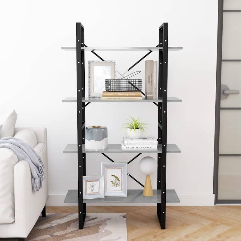 vidaXL 4-Tier Book Cabinet Black 31.5"x11.8"x55.1" Solid Pine Wood