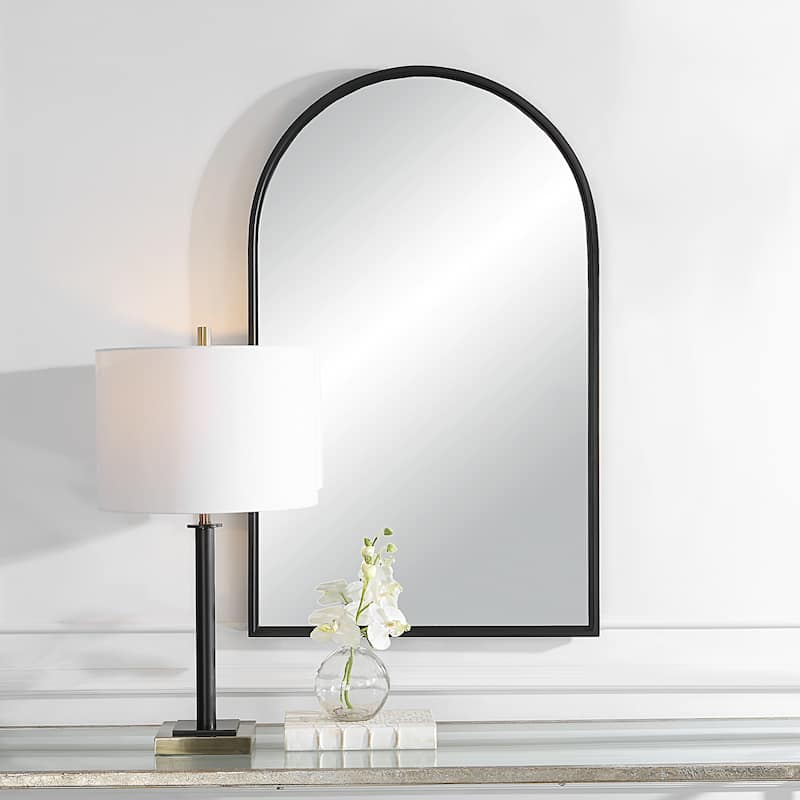 Porch & Den Matte Black Metal Arched Wall Mirror