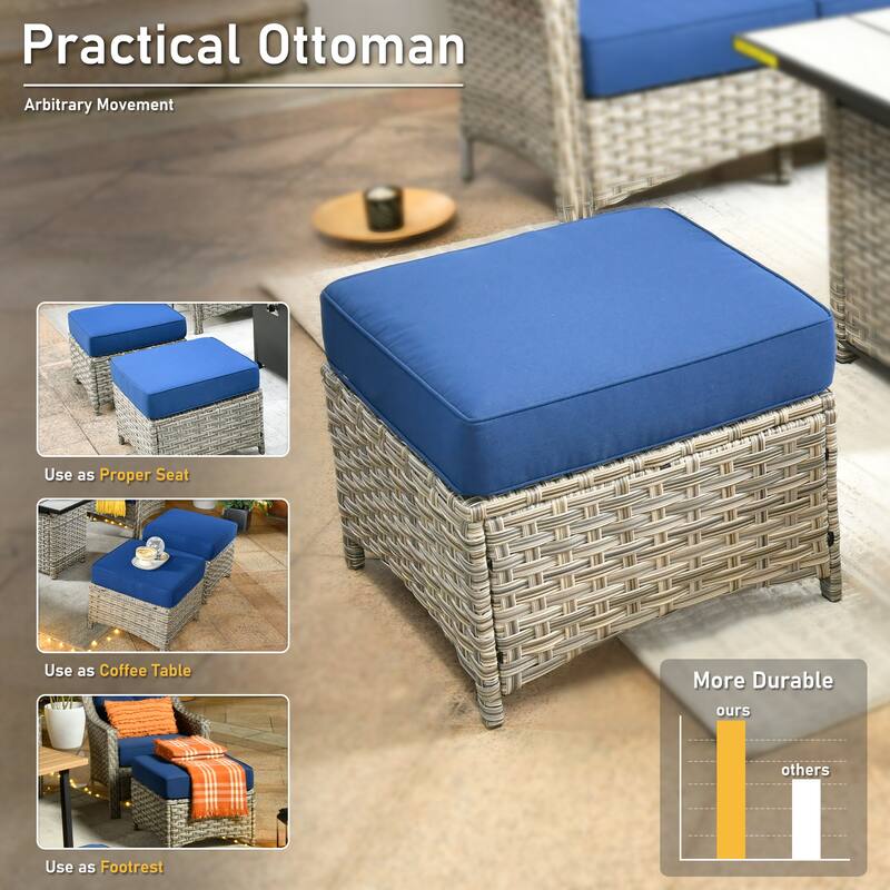 HOOOWOOO 8-piece Wicker Patio Ergonomic Conversation Set with 54" Fire Pit