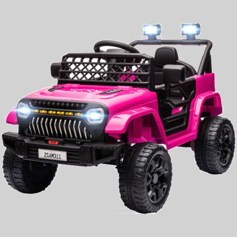 Battery Powered 12V Kids Ride on Truck with Remote Control, 3 Speeds, LED Headlights, Suspension Wheels, Music & Horn - Pink