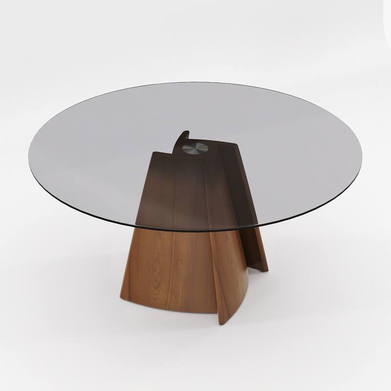 59" Kitchen Table Modern Dining Glass Round Table with Susan with Wood Legs
