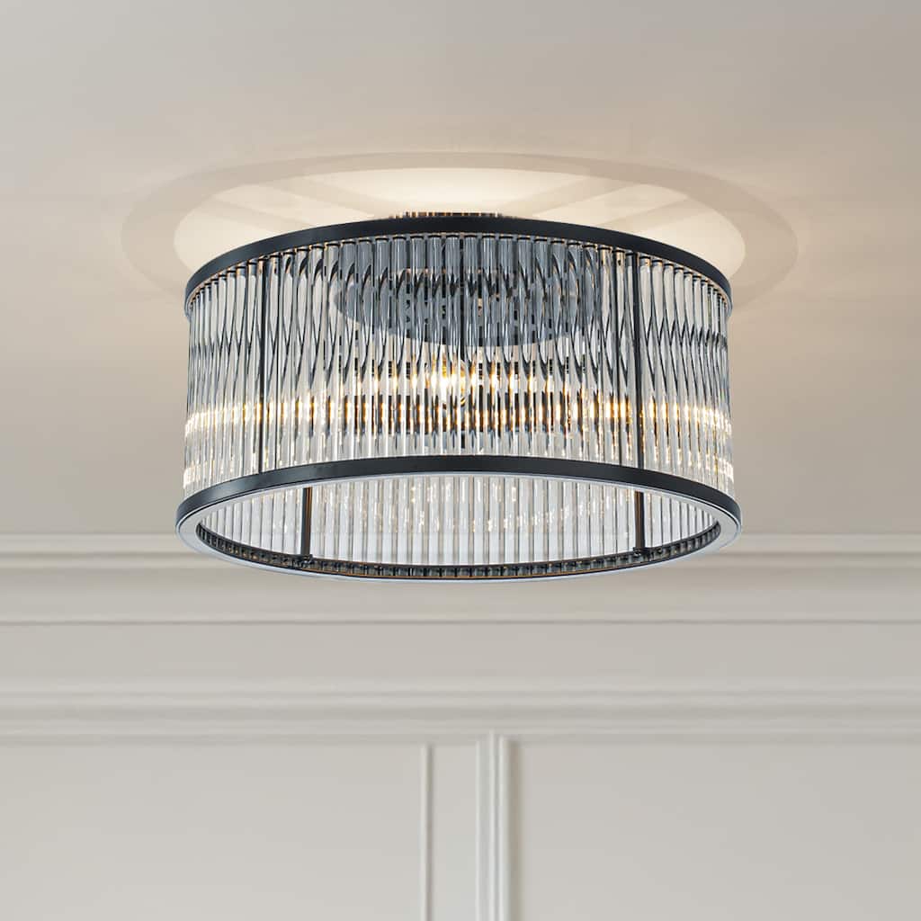 Modern Glam Black / Antique Bronze 4/10-Light Glass Drum Flush Mount Contemporary Ceiling Light For Living Room Entryway