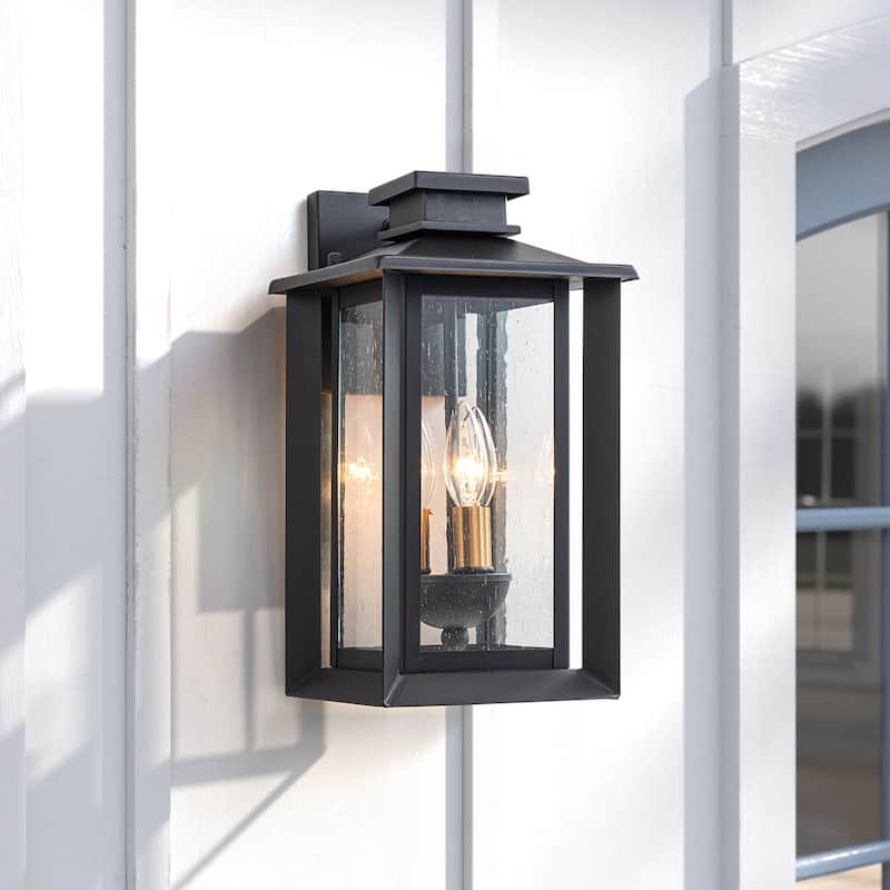 Modern 3-Light Outdoor Wall Lantern with Seeded Glass
