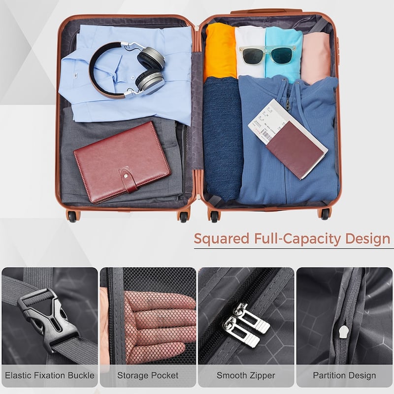 4 Piece High Quality ABS Expandable Hard Case Luggage Sets with TSA Lock and 360掳 Spinner Wheels, for Men Women Travel